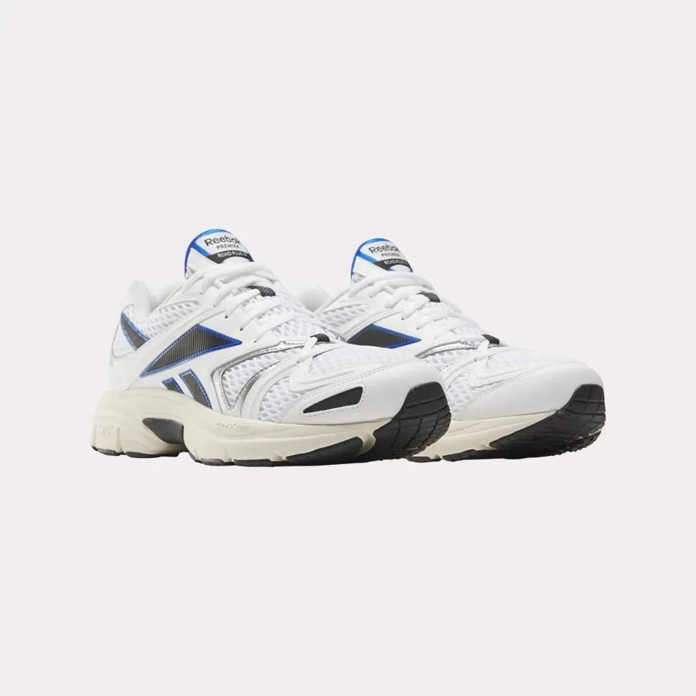 Reebok Footwear Men Premier Road Plus VI Shoes WHITE/WASHED BLACK/OPTIMUM BLU Smile Step Score Hike