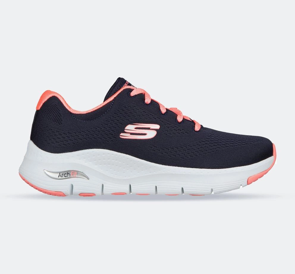 Flattering Women's Wide Fit Skechers 149057 Unny Outlook Sports Sneakers - Navy Mesh/Coral