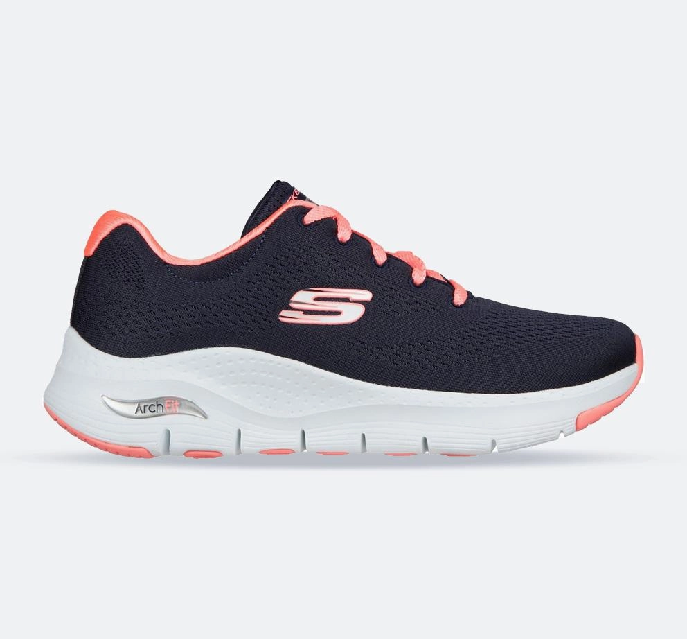 Flattering Women's Wide Fit Skechers 149057 Unny Outlook Sports Sneakers - Navy Mesh/Coral