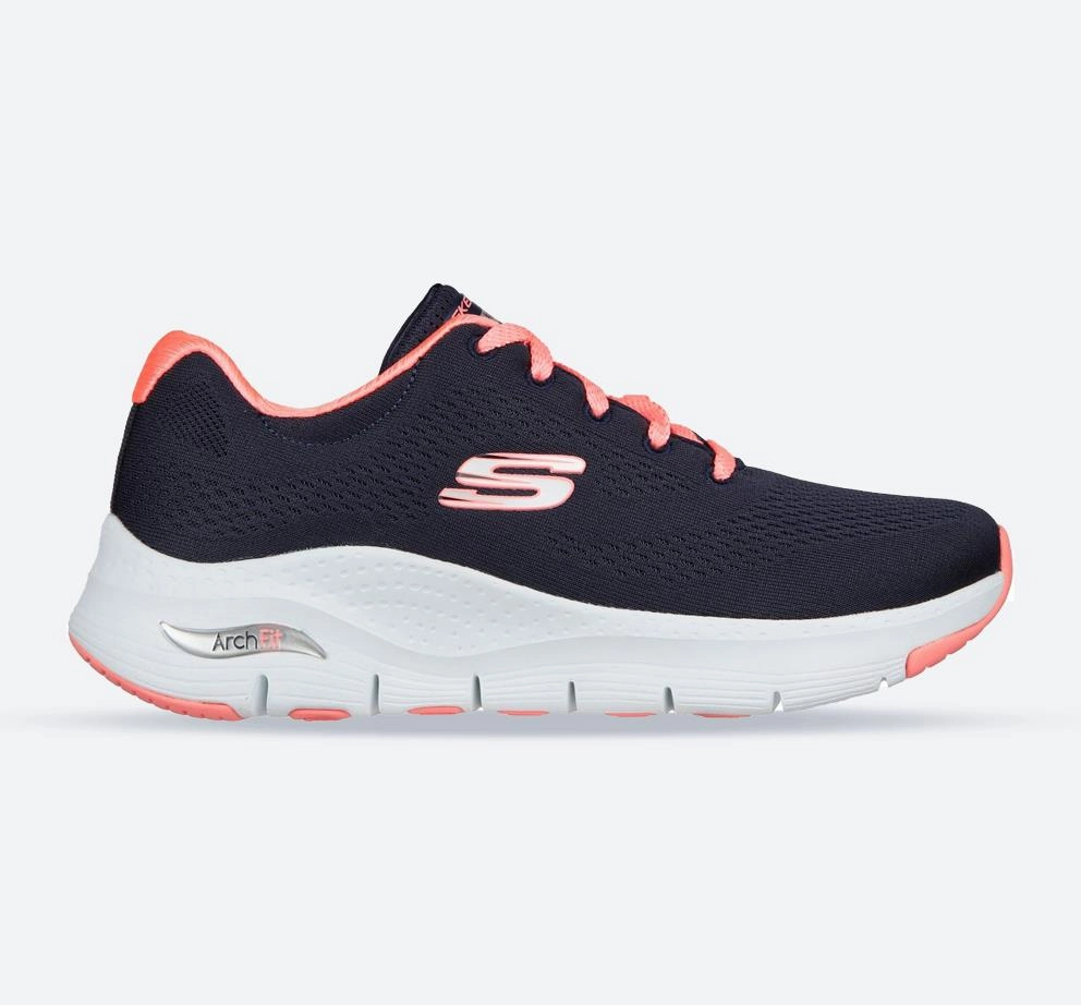 Flattering Women's Wide Fit Skechers 149057 Unny Outlook Sports Sneakers - Navy Mesh/Coral
