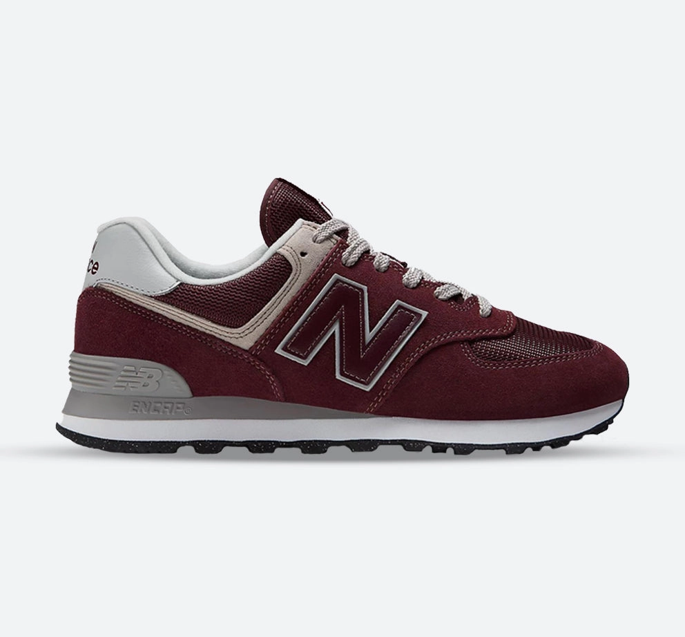 Human - centered shape Men's Wide Fit New Balance ML574EVM Running Sneakers - Exclusive - Burgundy/White