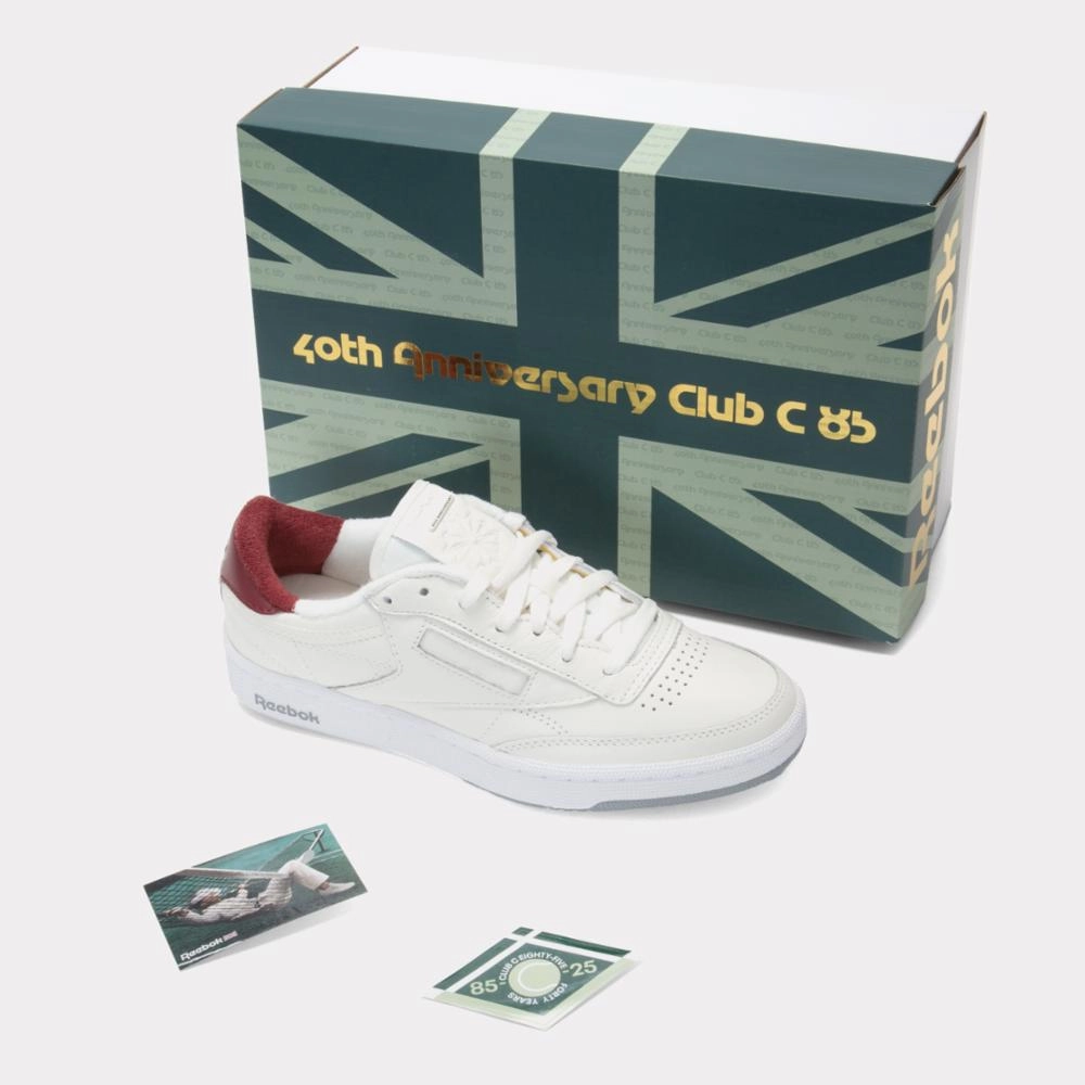 Light Walk-Step Glide-Out Reebok Footwear Men Club C 85 Vintage Shoes - 40th Anniversary CHALK/GREY3/CLASSICBURGUNDY