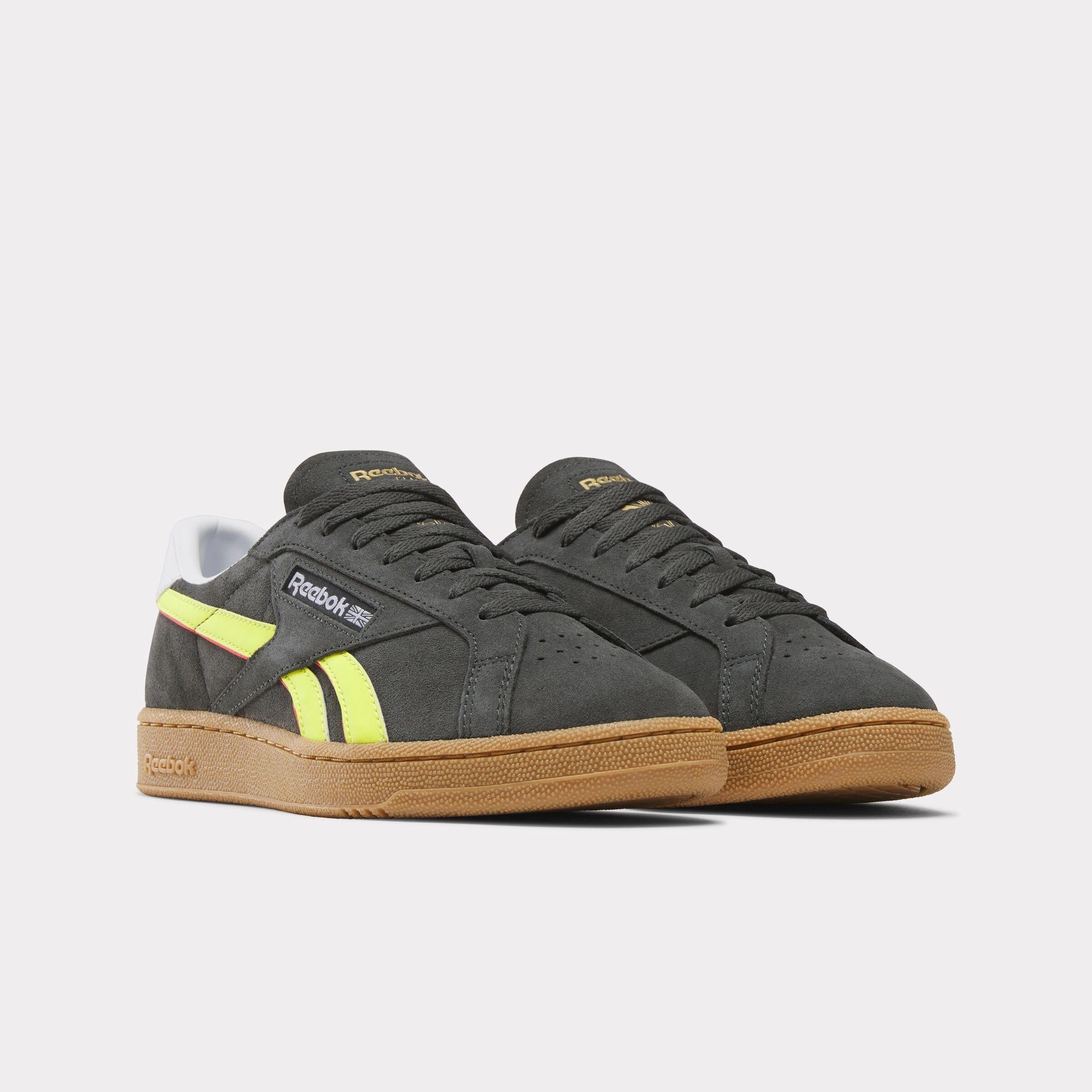 Lightweight Heel Reebok Footwear Men Club C Grounds UK Shoes BLACK/ELECTRICYELLOW/GUM