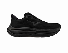 Mizuno Wave Sky 9 Womens wide running Shoe in black black sand colour  - Side View