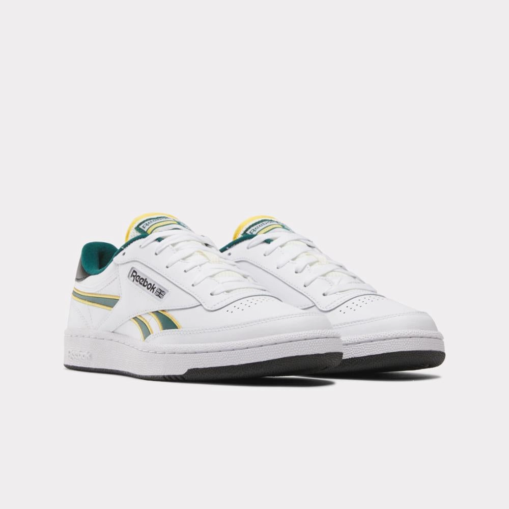 Modern Glide-Step Reebok Footwear Men Club C Revenge Shoes WHITE/FIERCEGOLD/CLGTGREEN