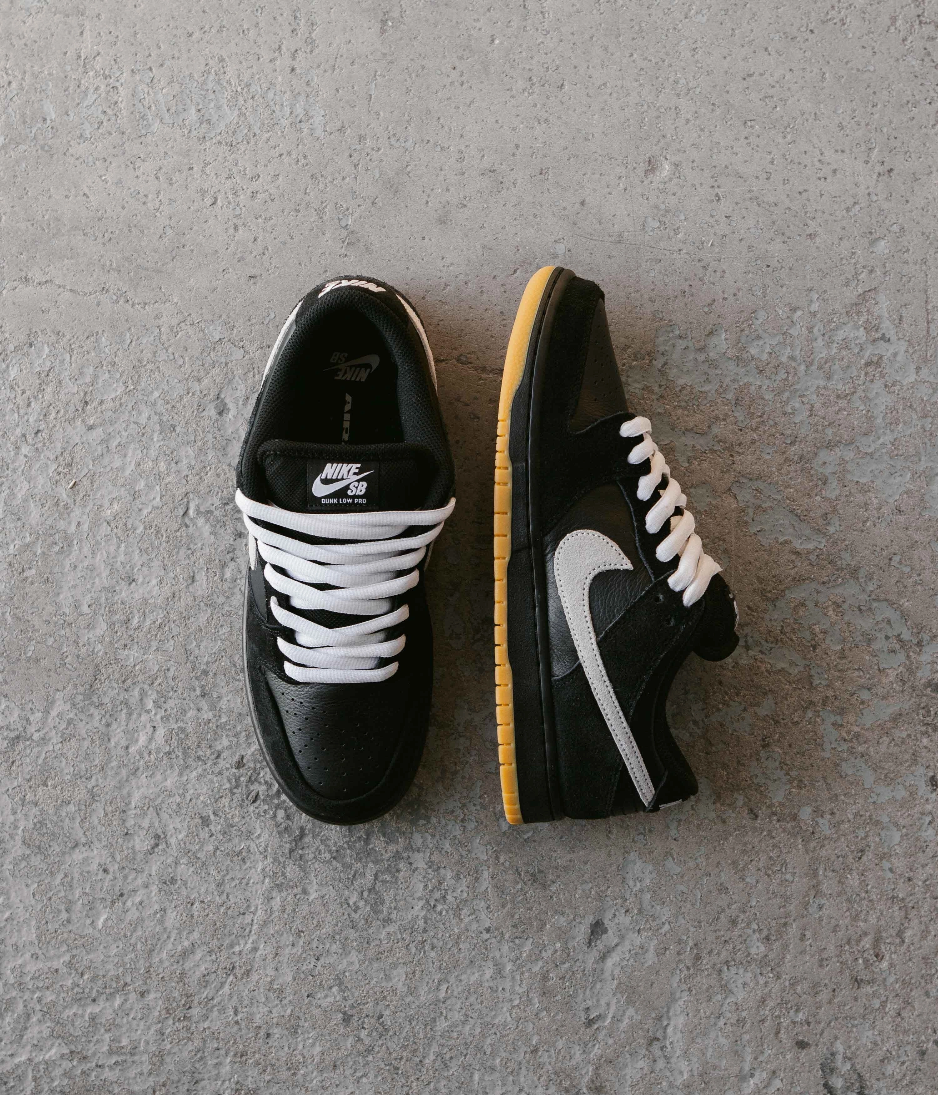 Nike SB Dunk Low Pro Shoes - Black / White - Black - Gum Light Brown - Black Stretchable Material