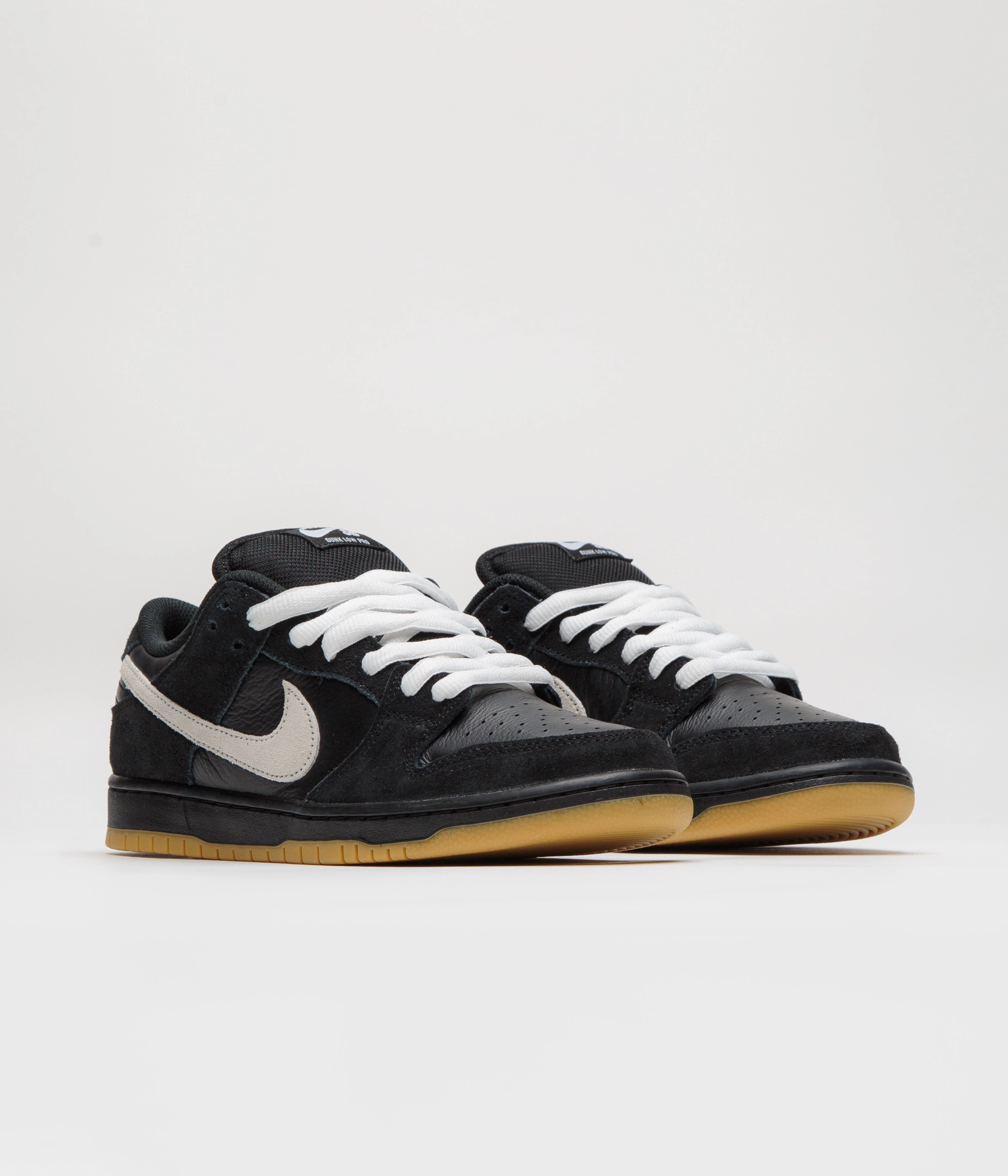 Nike SB Dunk Low Pro Shoes - Black / White - Black - Gum Light Brown - Black Stretchable Material
