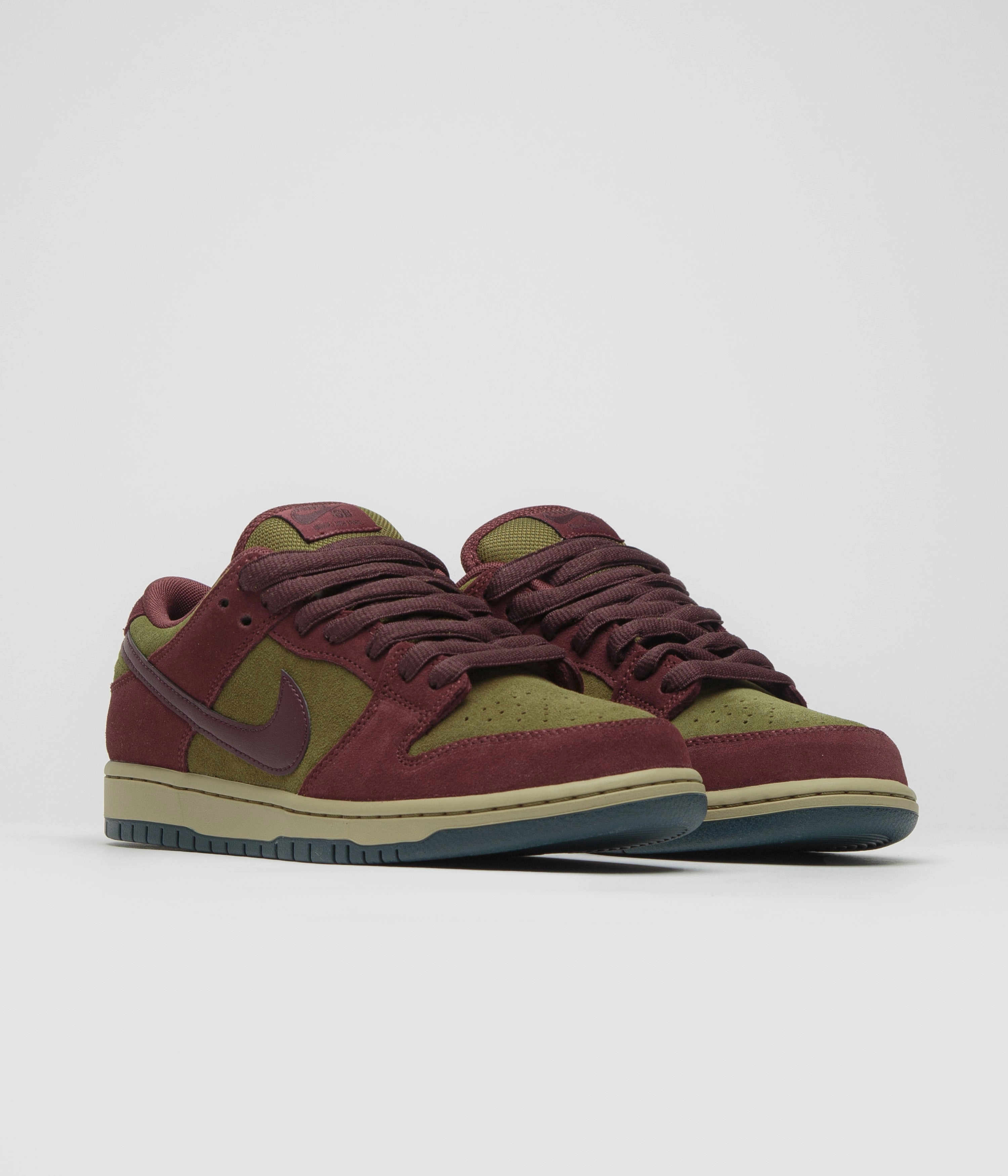 Nike SB Dunk Low Pro Shoes - Dark Team Red / Burgundy Crush - Olive Flak Good - Grip Tongue