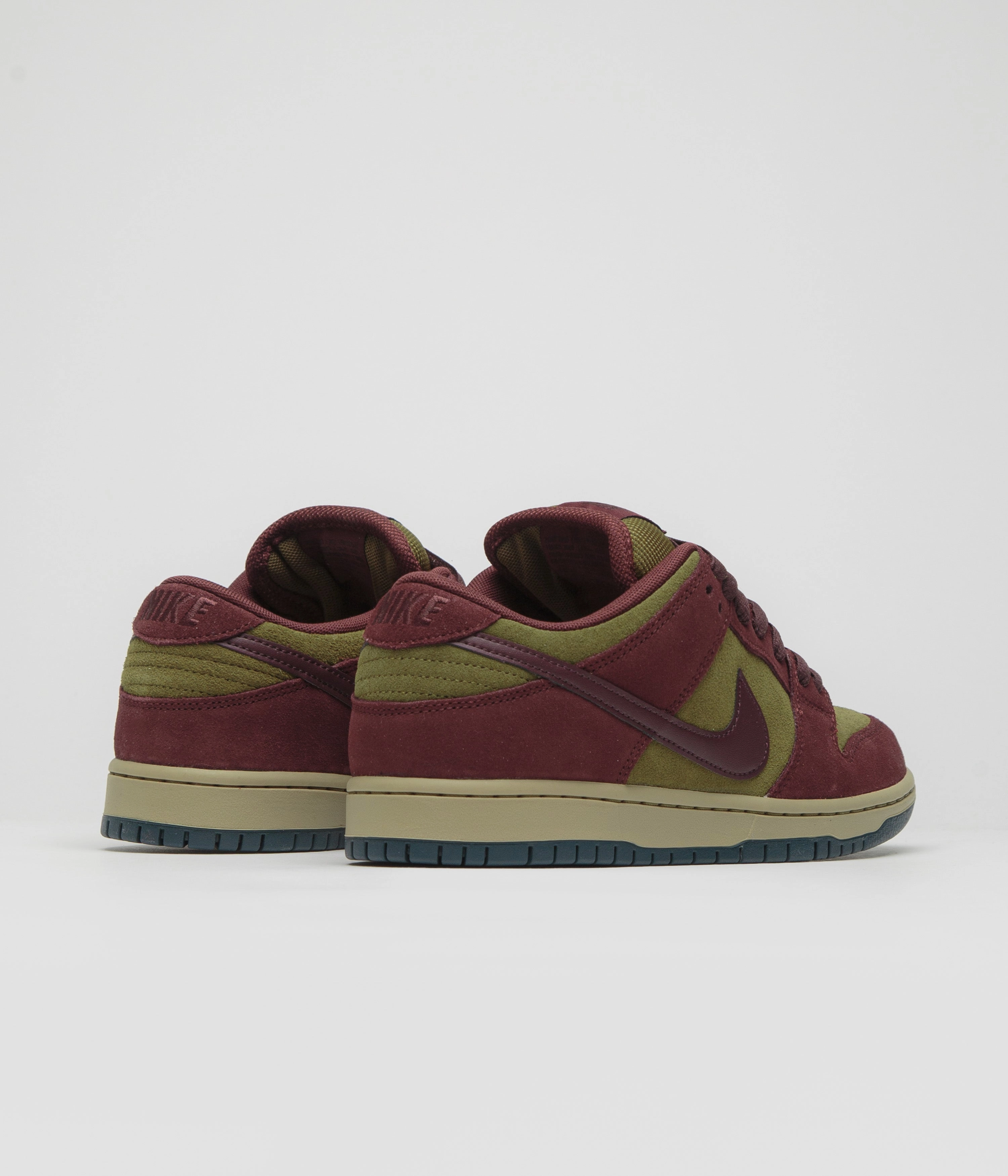 Nike SB Dunk Low Pro Shoes - Dark Team Red / Burgundy Crush - Olive Flak Good - Grip Tongue