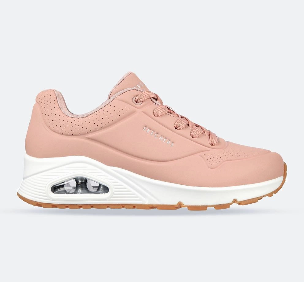 Padded look Women's Wide Fit Skechers 73690 Uno Stand On Air Sports Sneakers - Blush