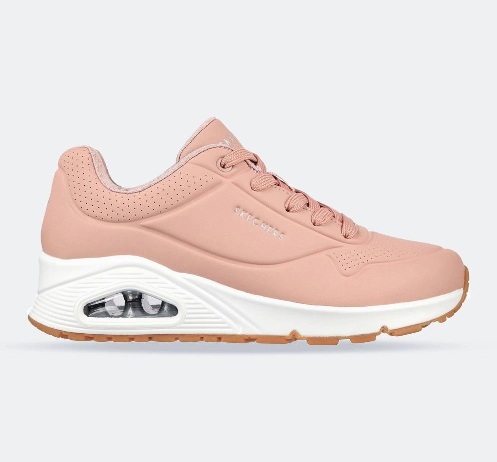 Padded look Women's Wide Fit Skechers 73690 Uno Stand On Air Sports Sneakers - Blush