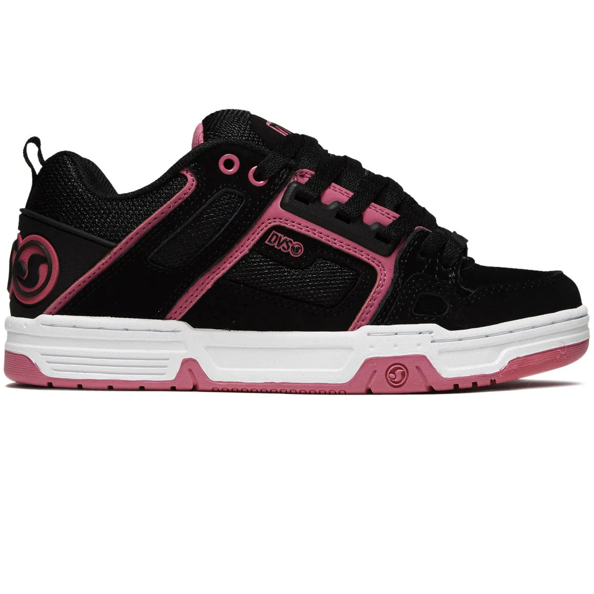 Performance Support Mountain Ready DVS Womens Comanche Shoes - Black/Pink/White/Nubuck