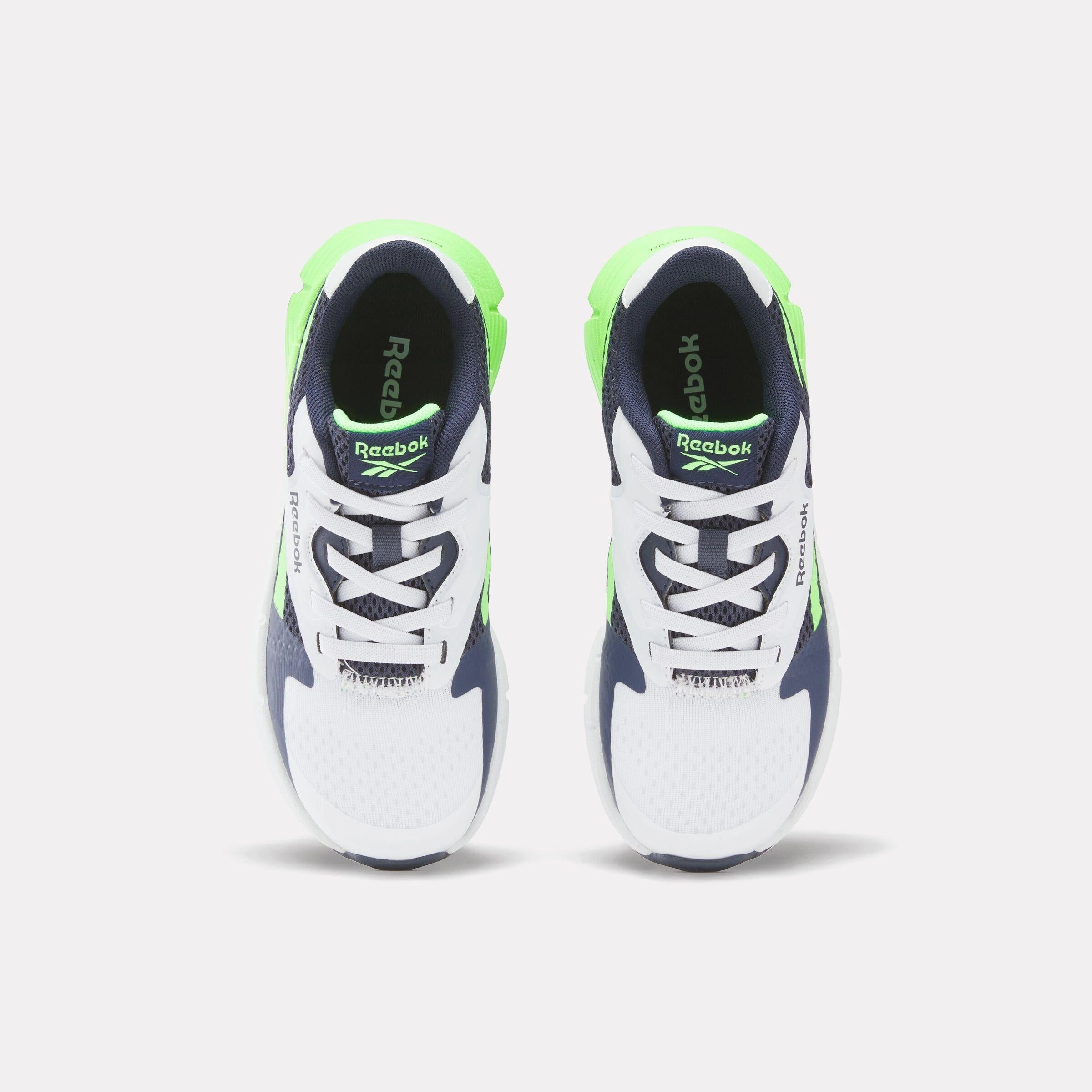 Reebok Footwear Kids Zig Dynamica 5 Elastic Lace Shoes - Pre-School WHITE/VECTORNAVY/SOLARLIME Running Champion