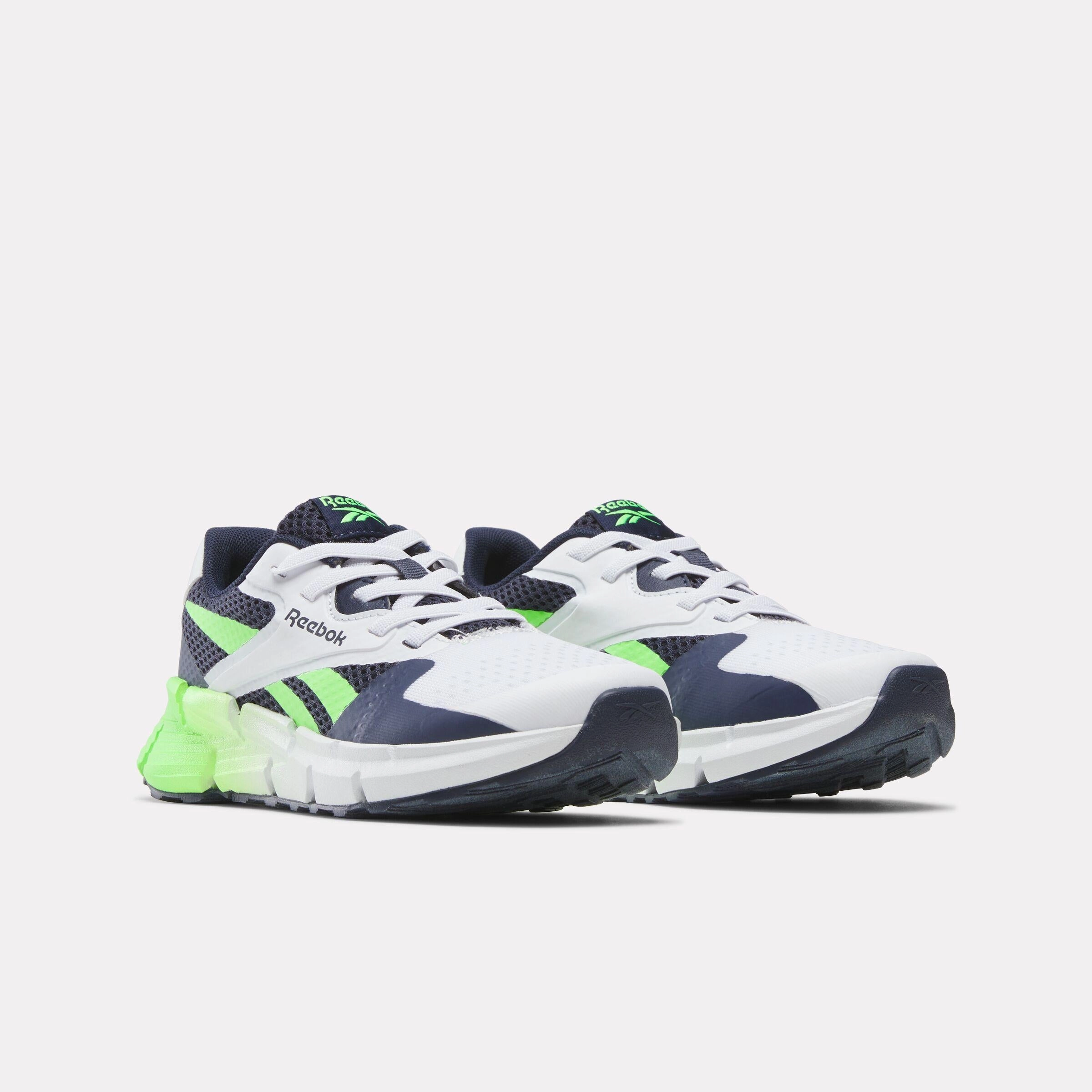 Reebok Footwear Kids Zig Dynamica 5 Elastic Lace Shoes - Pre-School WHITE/VECTORNAVY/SOLARLIME Running Champion