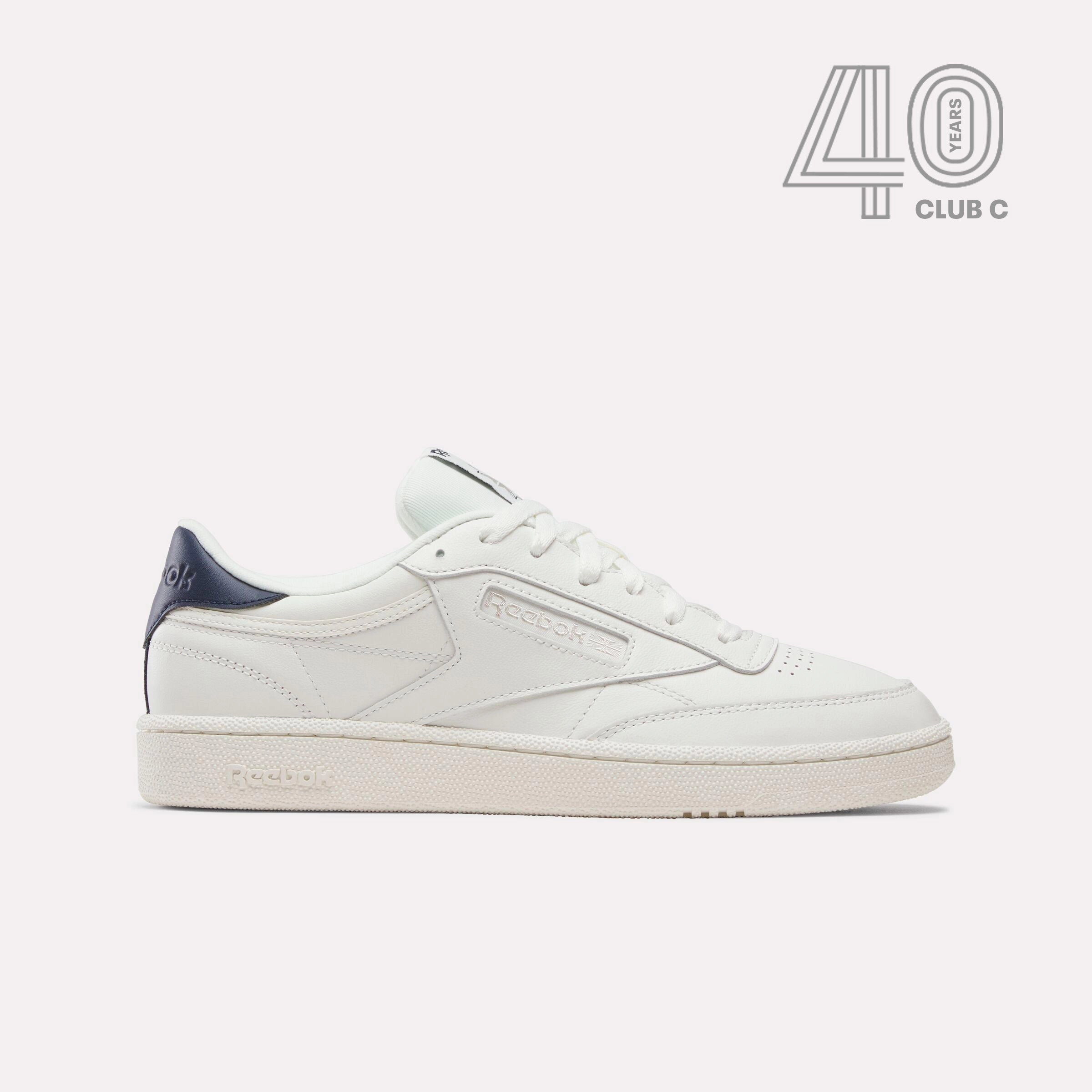 Sport Luxe Air Flow Reebok Footwear Men Club C 85 Shoes - 40th Anniversary CHALK/NAVY/FLINTGREYMET