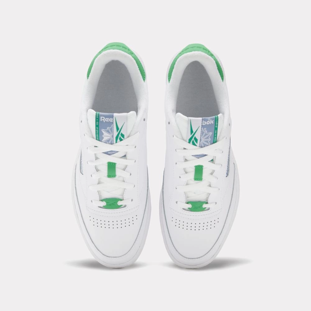 Reebok Footwear Men Club C 85 Shoes WHITE/SPORT GREEN/BLUE SLATE Flexible Step-On Comfort