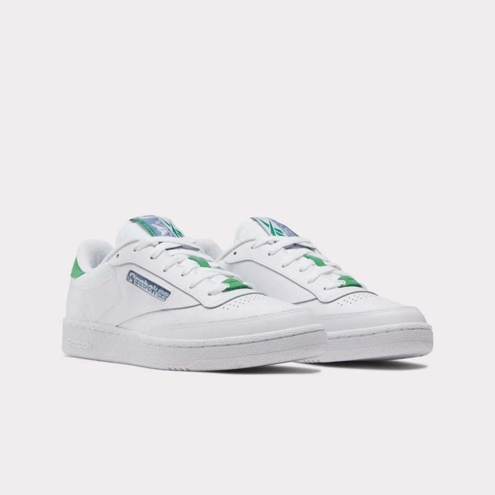Reebok Footwear Men Club C 85 Shoes WHITE/SPORT GREEN/BLUE SLATE Flexible Step-On Comfort