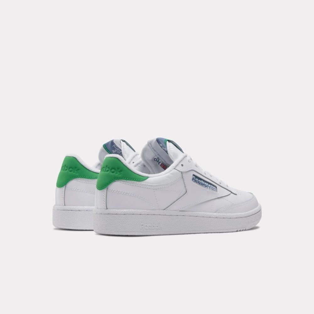Reebok Footwear Men Club C 85 Shoes WHITE/SPORT GREEN/BLUE SLATE Flexible Step-On Comfort