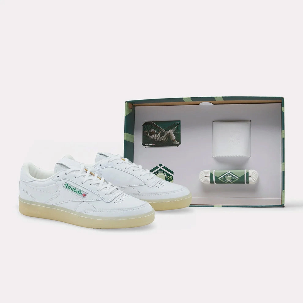 Reebok Footwear Men Club C 85 Vintage Shoes - 40th Anniversary WHITE/GLENGREEN/VECTORRED Light Flow