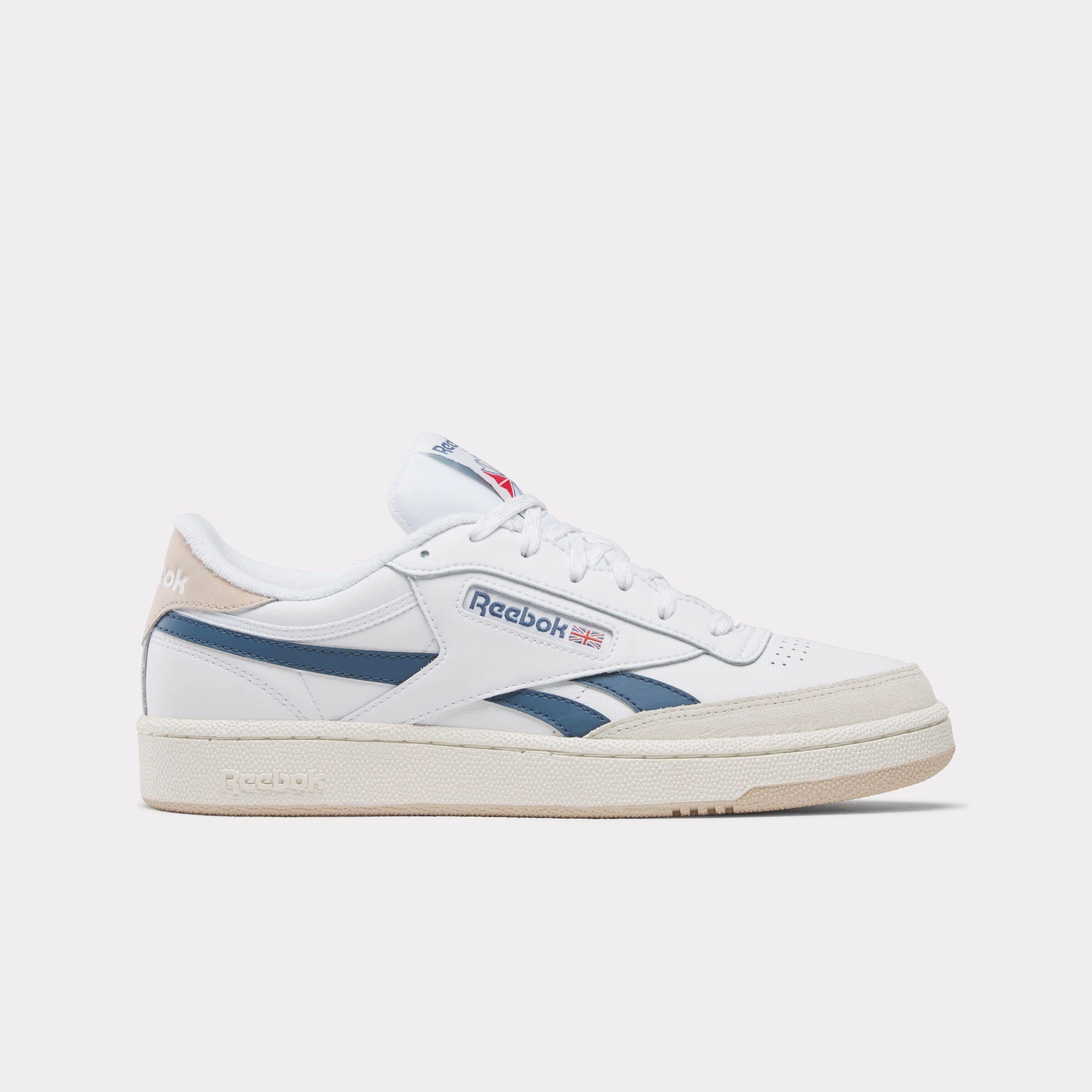 Reebok Footwear Men Club C Revenge Shoes FTWWHITE/TWILIGHTBLUE/MUTEDCLA Adjustable Fit