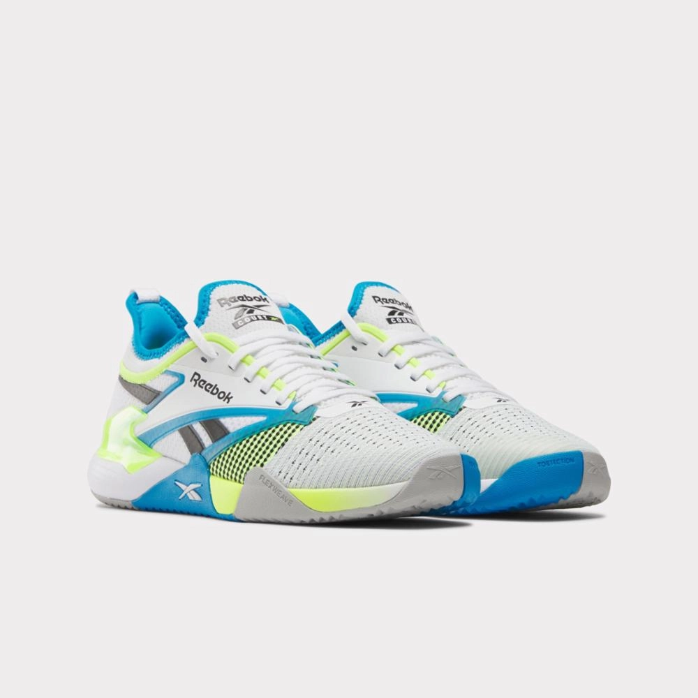 Reebok Footwear Men Nano Court Training Shoes WHITE/DIGITAL LIME/AQUA Quick lace