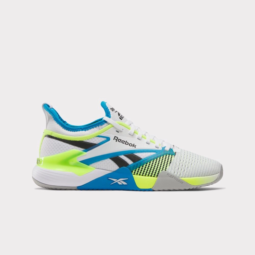 Leg Day Reebok Footwear Men Nano Court Training Shoes WHITE/DIGITAL LIME/AQUA