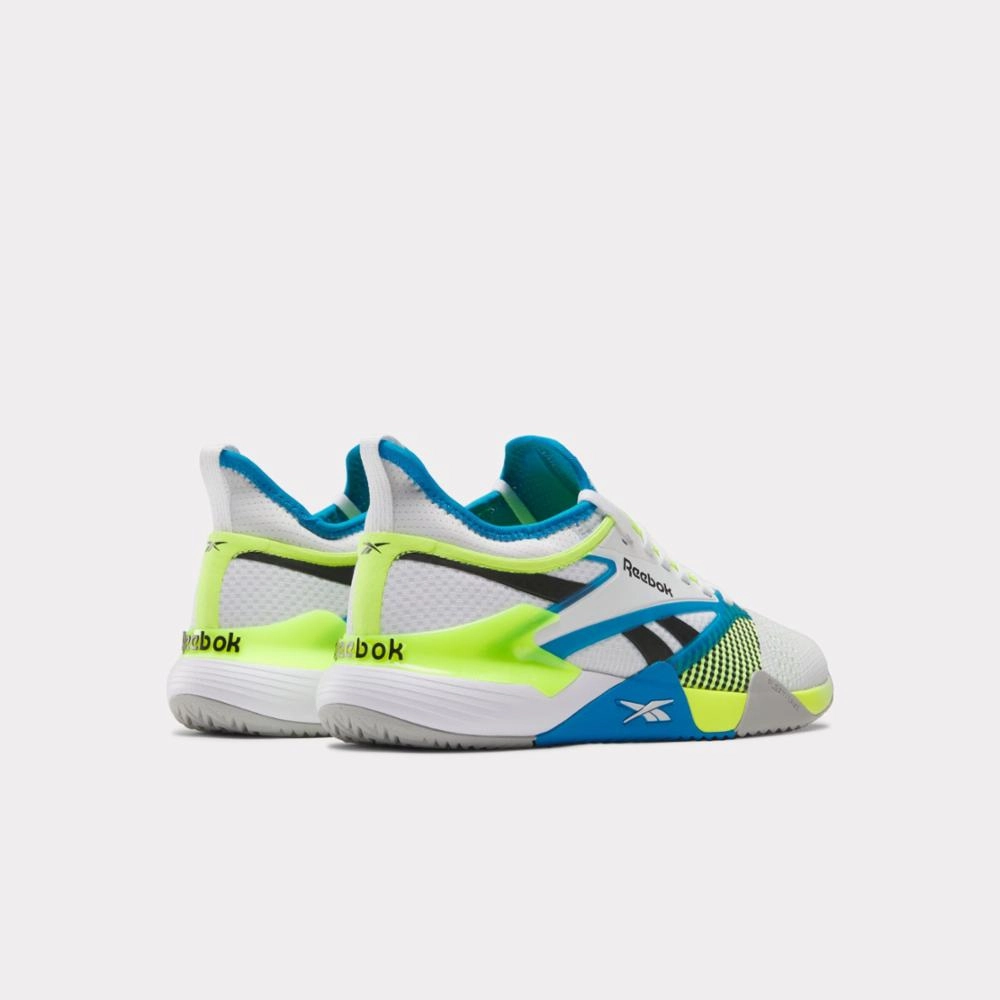 Reebok Footwear Men Nano Court Training Shoes WHITE/DIGITAL LIME/AQUA Quick lace