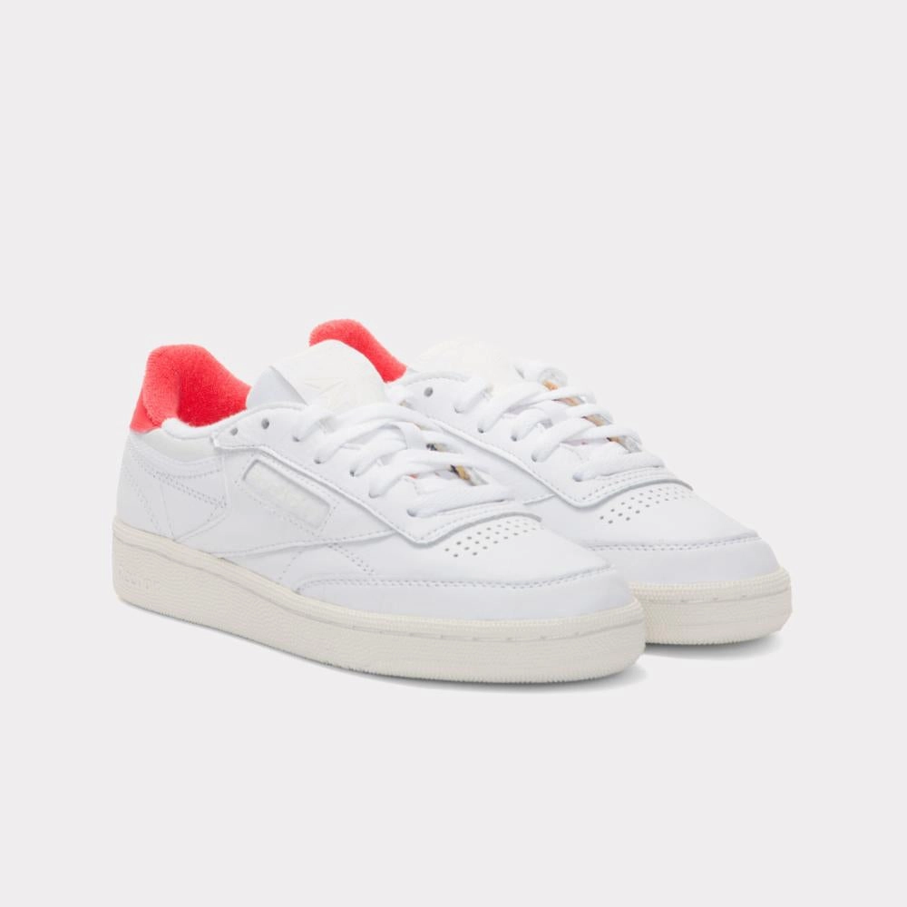 Reebok Footwear Women Club C 85 Vintage Shoes - 40th Anniversary WHITE/CHALK/ENERGYRED Travel Step-On Comfort