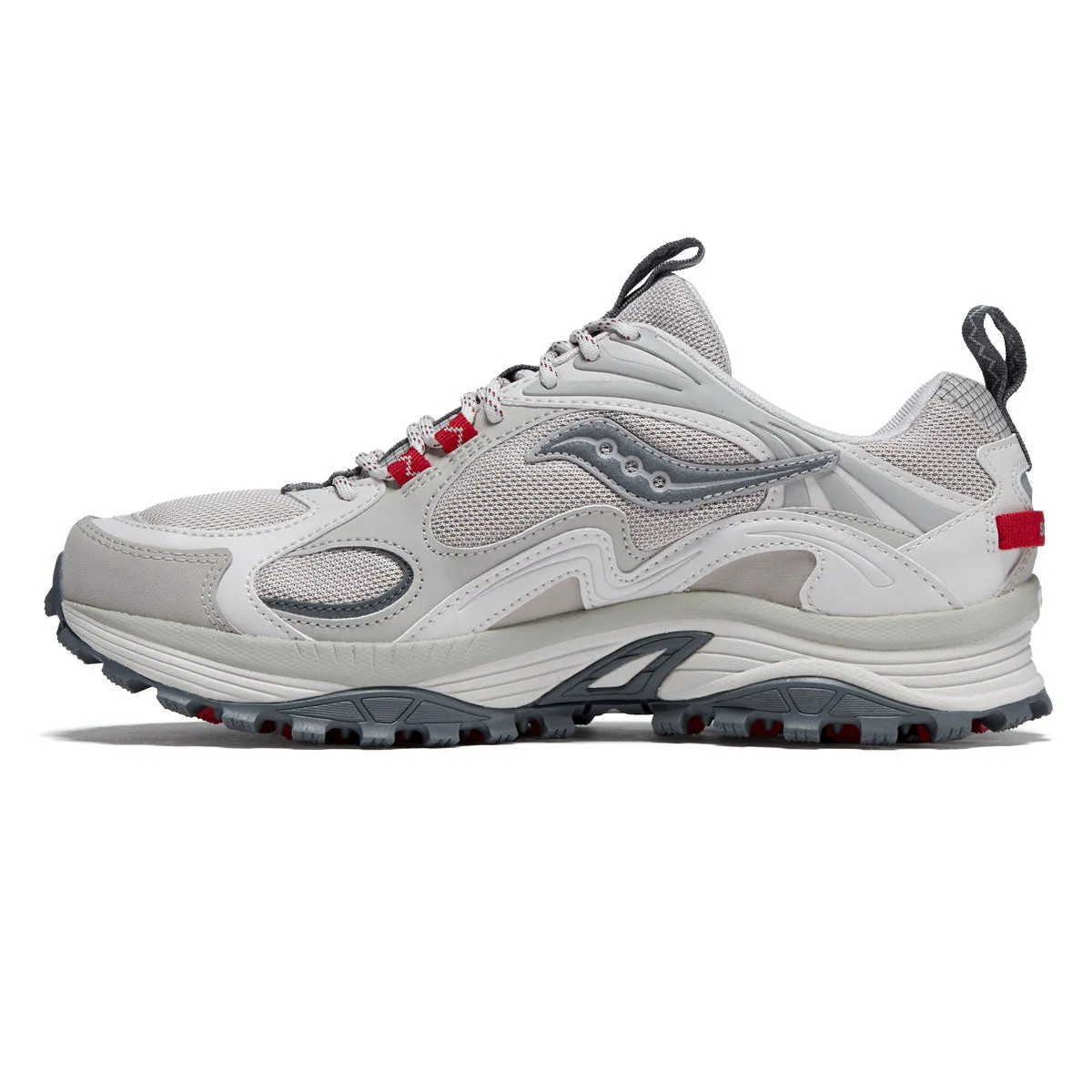 Shock Ready Design Saucony Grid Aura X Shoes - Dove/Red