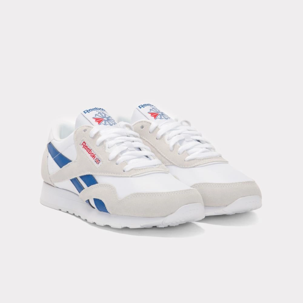 Trendy Comfort Reebok Footwear Men Classic Nylon Shoes WHITE/VECTOR BLUE/VECTOR RED