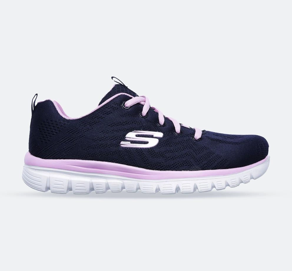 Trendy Look Women's Wide Fit Skechers 12615  Graceful Get Connected Sports Sneakers - Navy/Pink