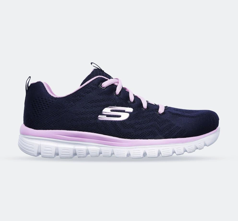Trendy Look Women's Wide Fit Skechers 12615  Graceful Get Connected Sports Sneakers - Navy/Pink