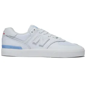 New Balance 574 Vulc Shoes - White/Baby Blue Skid Resistant