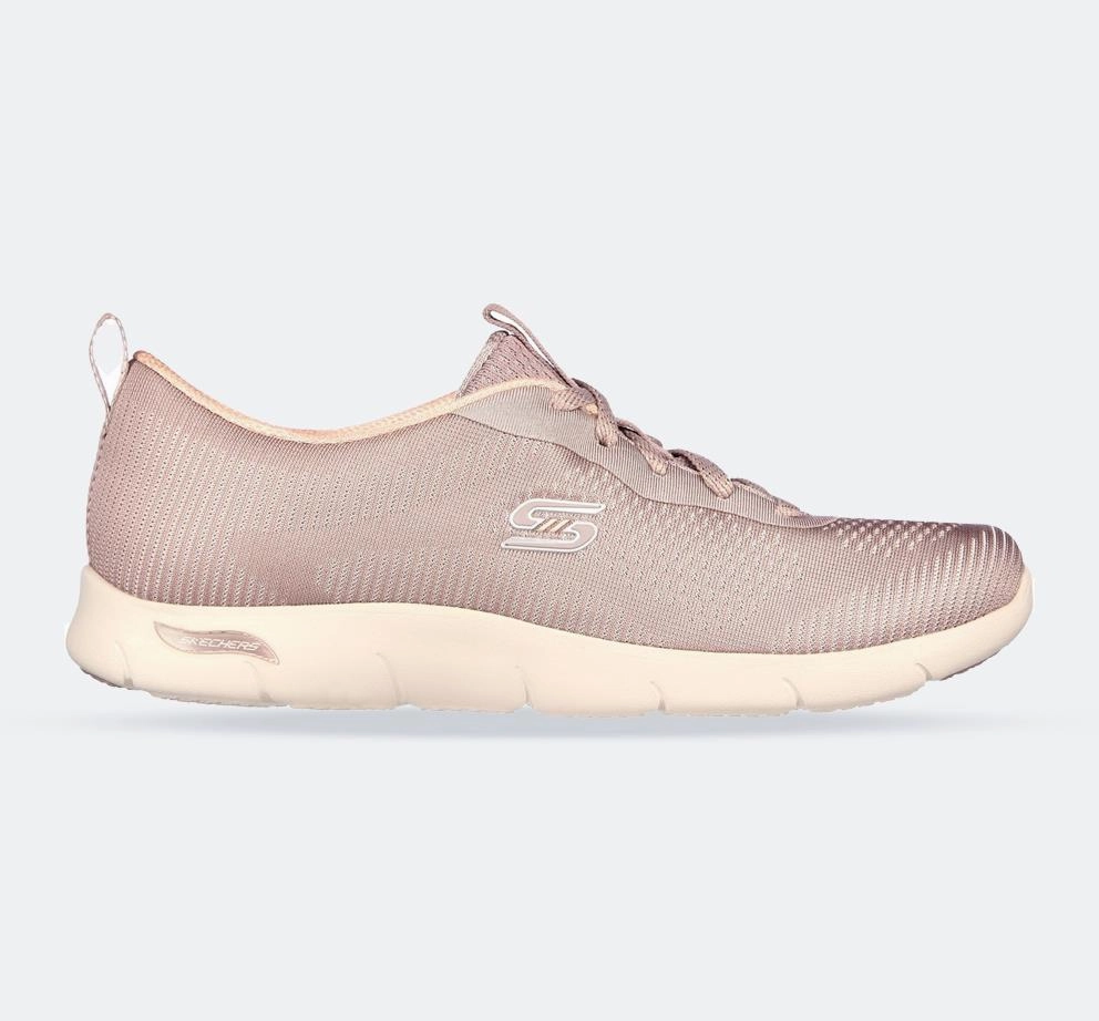 Women's Wide Fit Skechers 104390 Arch Fit Refine Classy Doll Sneakers - Dark Taupe Versatile Style