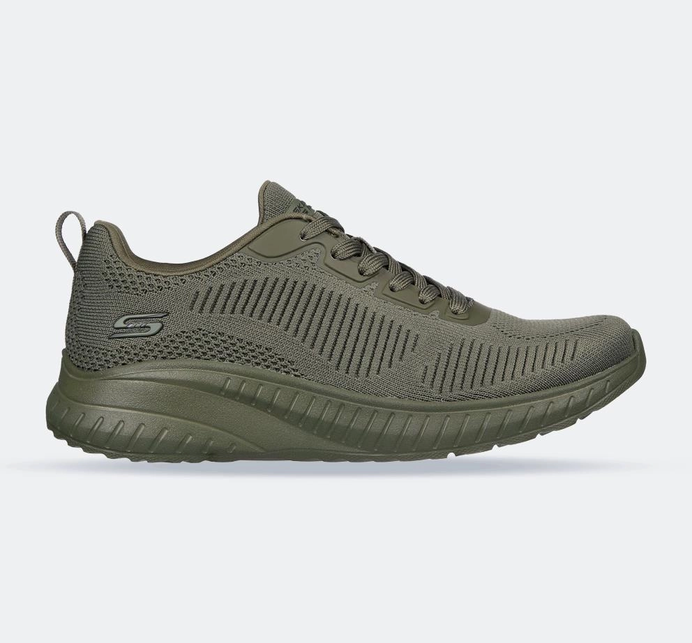 Women's Wide Fit Skechers 117209 Bob Squad Chaos Face Off Sneakers - Olive Sophisticated Comfort