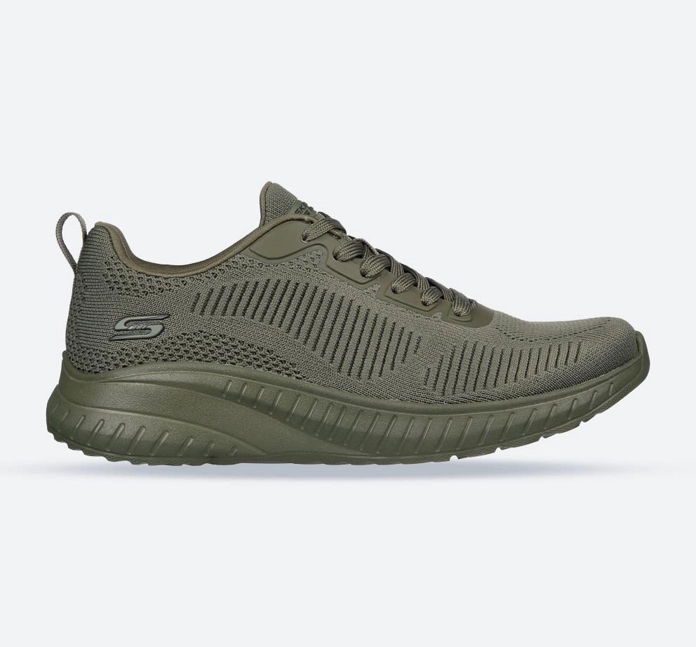 Women's Wide Fit Skechers 117209 Bob Squad Chaos Face Off Sneakers - Olive Sophisticated Comfort