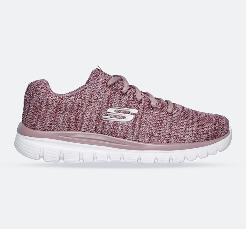 Women's Wide Fit Skechers 12614 Graceful Twisted Fortune Sneakers - Mauve City Comfort