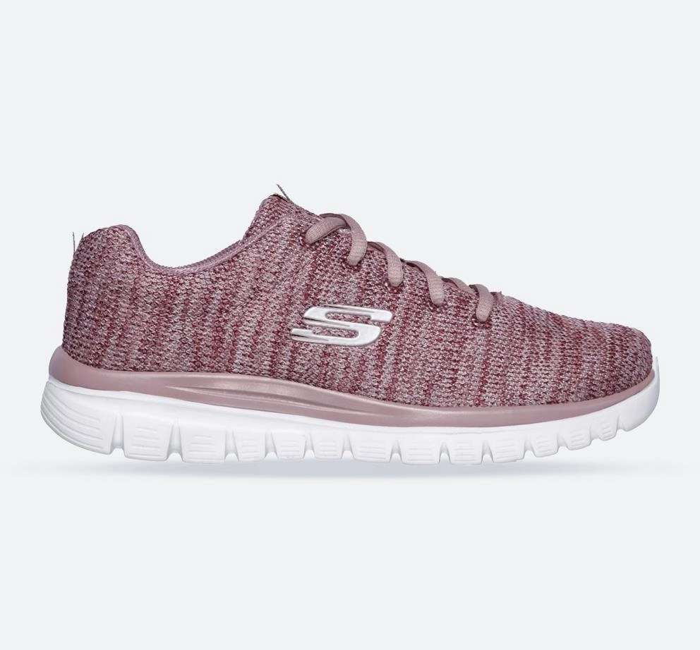 Women's Wide Fit Skechers 12614 Graceful Twisted Fortune Sneakers - Mauve City Comfort