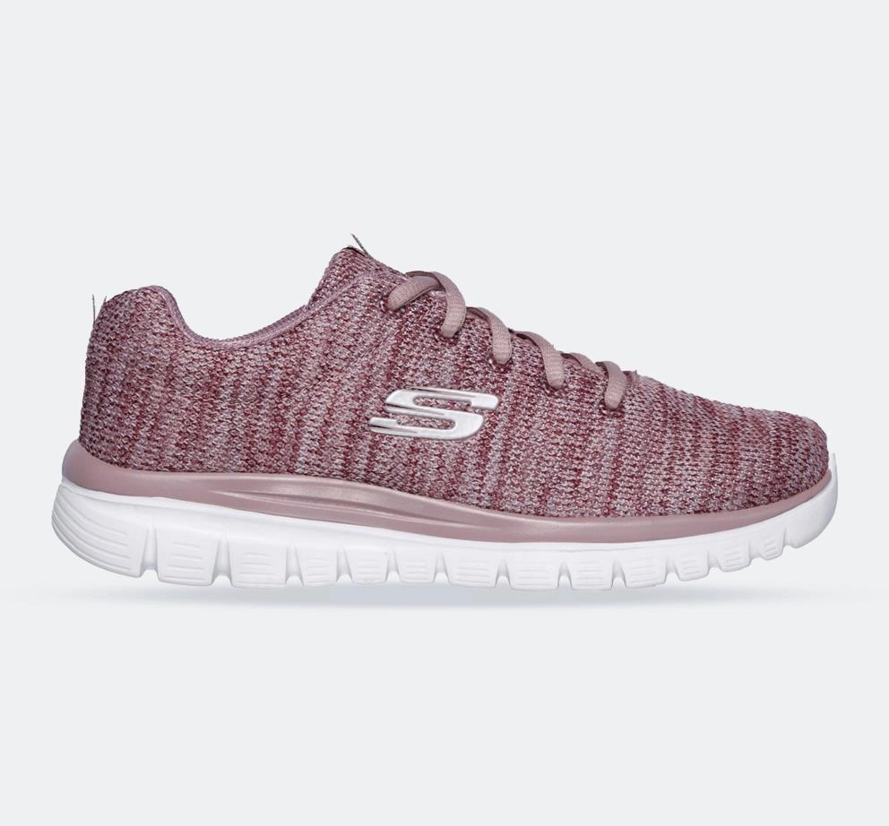 Women's Wide Fit Skechers 12614 Graceful Twisted Fortune Sneakers - Mauve City Comfort