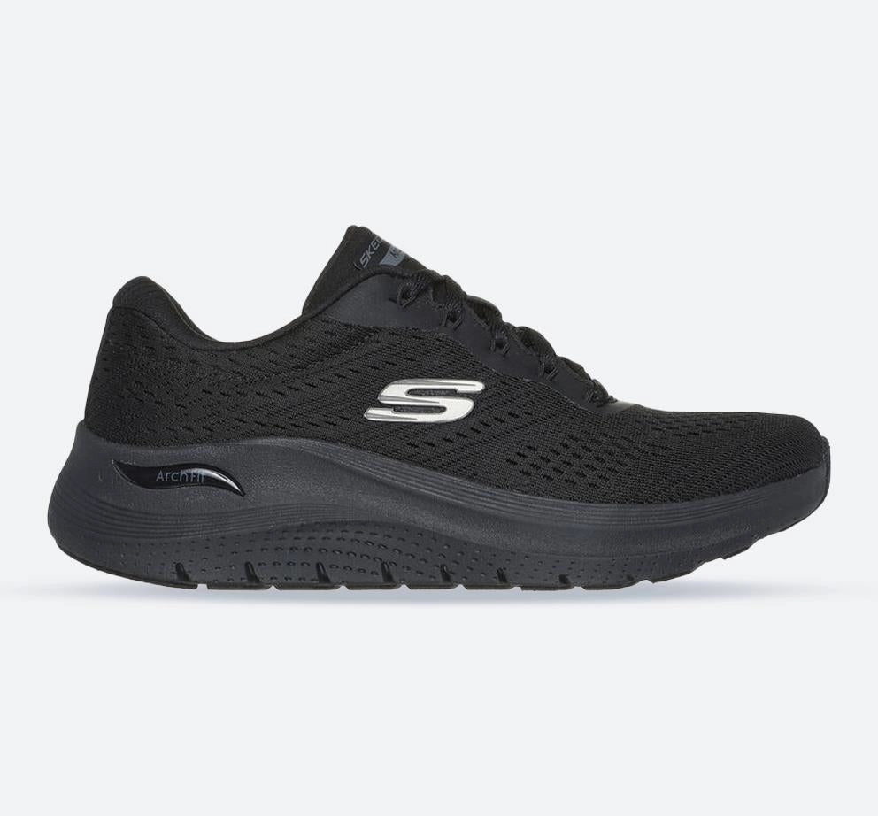 Women's Wide Fit Skechers 150051 Arch Fit 2.0 Big League Sneakers - Black Run Smooth