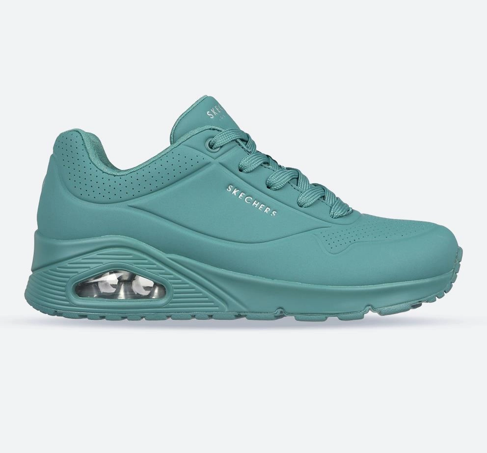 Women's Wide Fit Skechers 73690 Uno Stand On Air Sports Sneakers - Teal Shock-absorbent arch