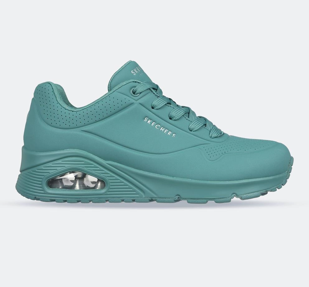 Women's Wide Fit Skechers 73690 Uno Stand On Air Sports Sneakers - Teal Shock-absorbent arch