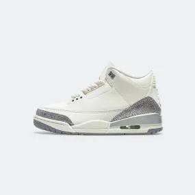 Worn Daily Womens Air Jordan 3 - Sail/Cement Grey-Metallic Silver